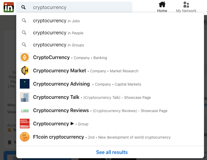 cryptocurrency search on linkedin