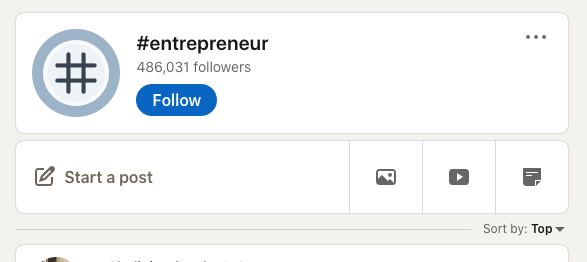 Entrepreneurship hashtag on LinkedIn