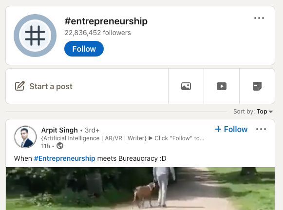 Entrepreneurship LinkedIn hashtag