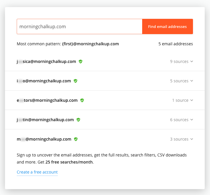 Morning Chalkup email address on Hunter.io